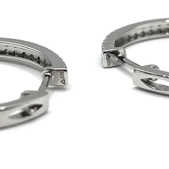0.25 CT Natural Diamond Sterling Silver Hoop Earrings - Picture 8 of 9